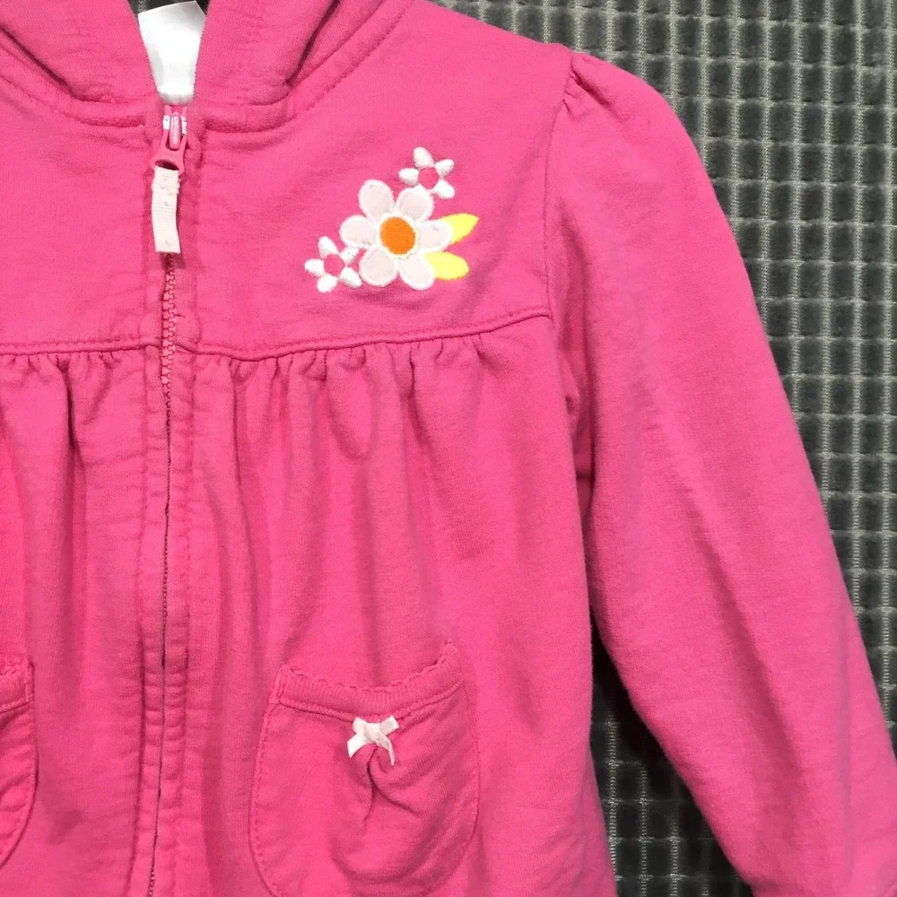 Carters Kids Pink Floral Embroidered Zip Up Hoodie Sweatshirt 24 Months